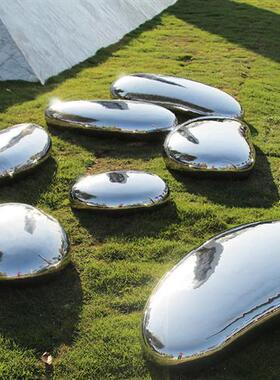 欧式现货抽象不锈钢鹅卵石头创意椭圆雕塑户外庭院水滴品园林摆件