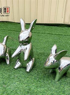 户外不锈钢兔子雕塑小区花园公园草坪地庭院动物装饰落地摆件定制