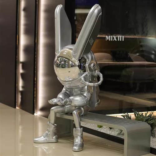 创意卡通太空兔子雕塑网红电镀发光兔摆件玻璃钢客厅KTV落地装饰