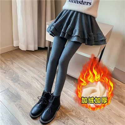 女童秋款假两件加绒裙裤