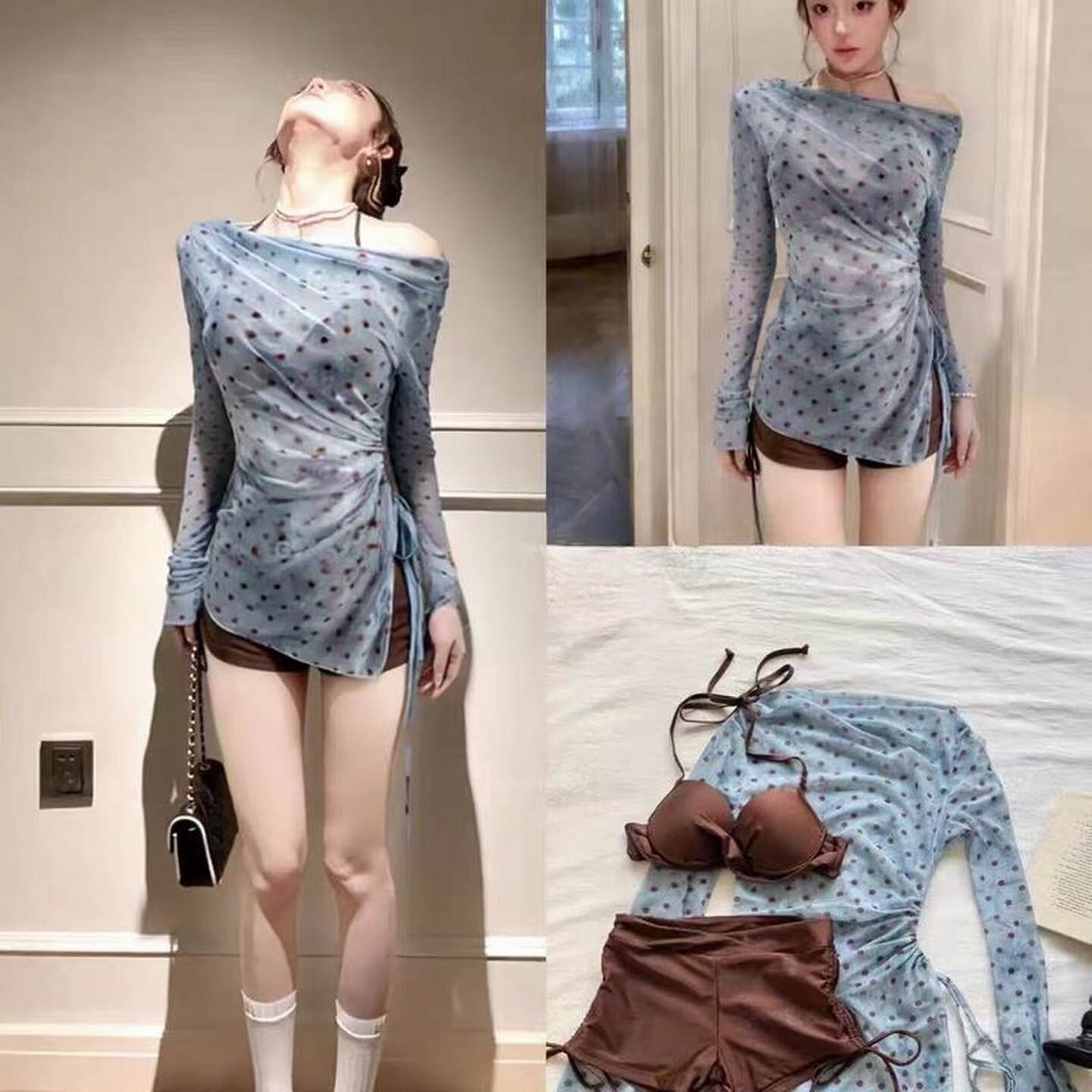 泳衣女款微胖女孩遮肉显瘦分体三件套大码度假泳装比基尼温泉新款
