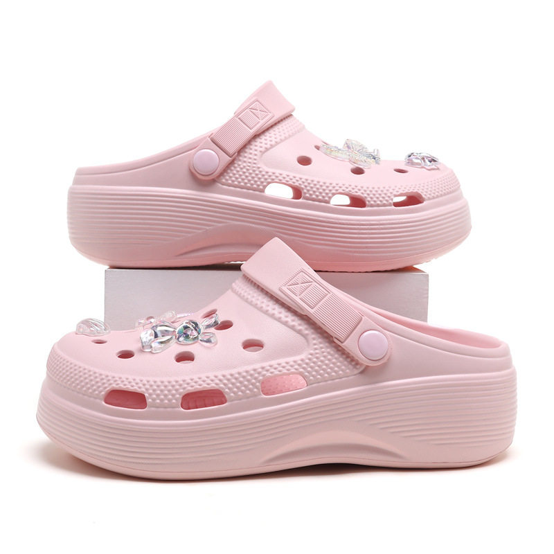 增高洞洞鞋厚底女夏EVA透气凉鞋 透气防滑外穿高级感沙滩包头拖