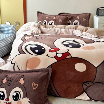 A类牛奶绒四件套大版卡通加绒厚