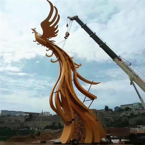 户外大型不锈钢雕塑定制厂家抽象几何凤凰园林广场水景售楼处景观