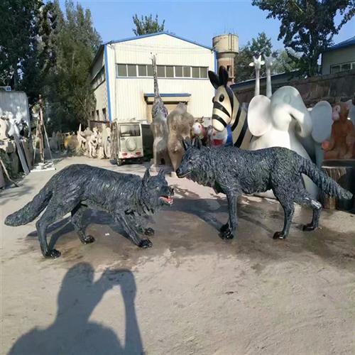 玻璃钢彩绘动物雕塑狼花园户外园林庭院别墅景观装饰塑像