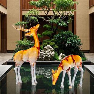 别墅庭院广场草坪景观抽象艺术品透明树脂户外梅花鹿雕塑摆件落地