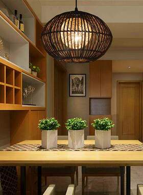 中式仿古吊灯创意餐吊灯圆形餐厅农家乐客栈庭院田园藤艺麻球吊灯