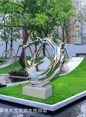 厂家直供抽象不锈钢镜面水波纹浪花雕塑水景水花城市创意装饰摆件