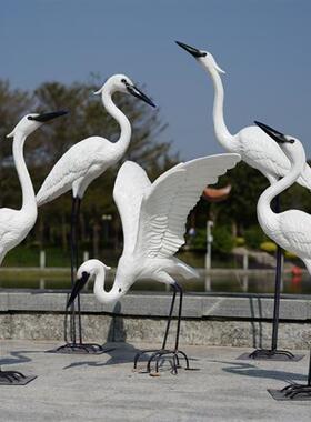 户外可发光白鹭雕塑玻璃钢园林水景装饰美陈庭院草坪仿真鸟类摆件