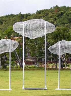 不锈钢镂空云朵雕塑铁艺网格编制动物摆件户外草坪园林景观小品