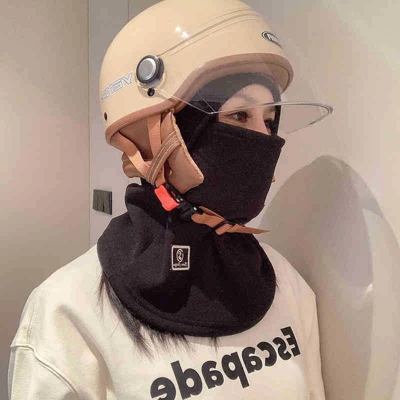 骑车面罩围脖帽子一体男女冬季套头盔内胆帽抓绒保暖护耳防寒围脖