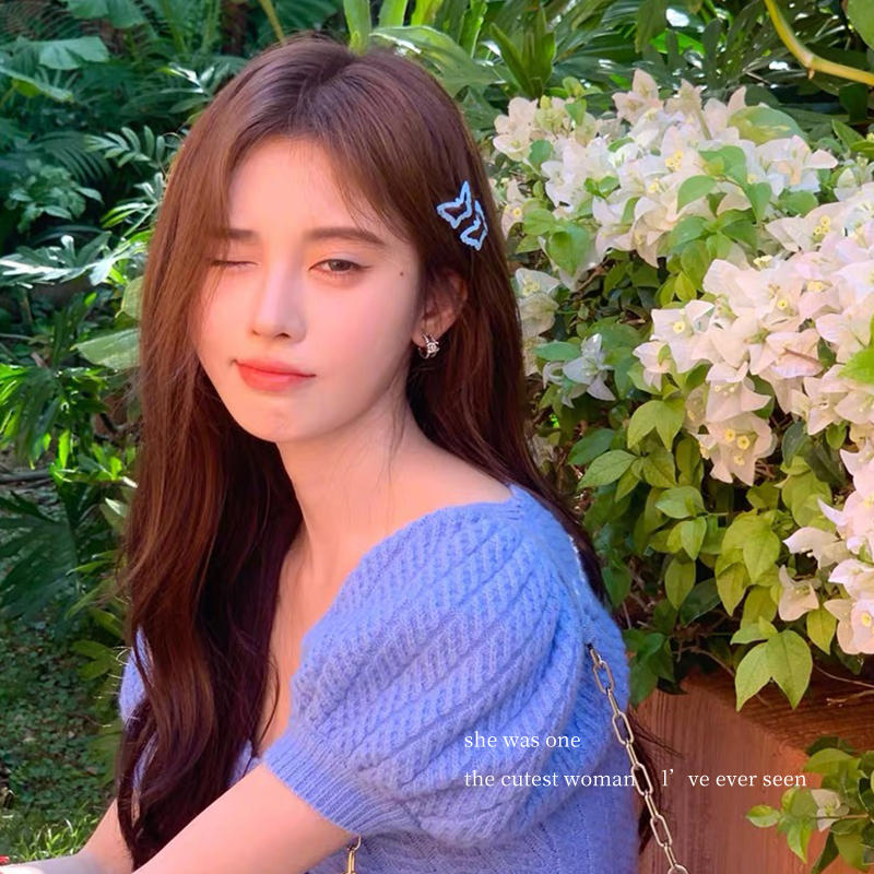鞠婧祎同款蓝色小蝴蝶发夹边夹刘海夹bb夹侧边夹可爱少女发卡夹子