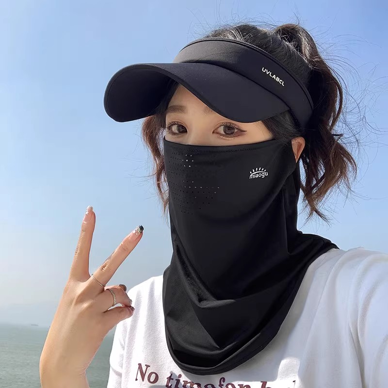 防晒面罩面纱口罩男女款全脸防紫外线护颈脖冰丝遮脸脖子夏天骑车