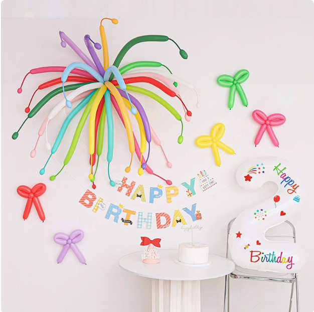 多巴胺烟花长条气球生日背景布置