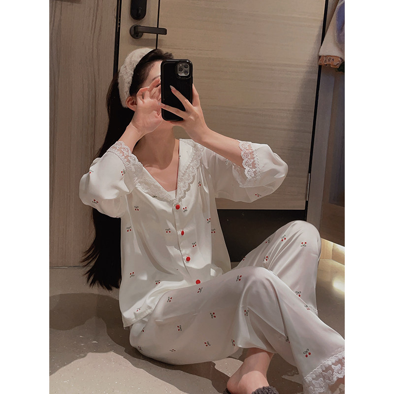 theWangs敲萌小兔 手绘数码印花撞色凉感珍珠扣睡衣三件套家居服使用感如何?