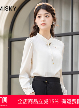 优美世界旗下芬岸女装时尚优雅套头长袖白色衬衣XK3G3706