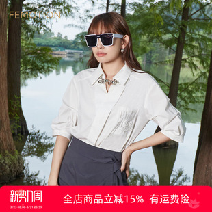 简约白色绣花宽松套头衬衫 旗下芬岸女装 法式 夏季 XK2G3005 商场同款