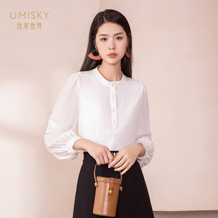 umisky优美世界专柜同款 气质桑蚕丝100%套头通勤衬衣SK3G3011 秋季