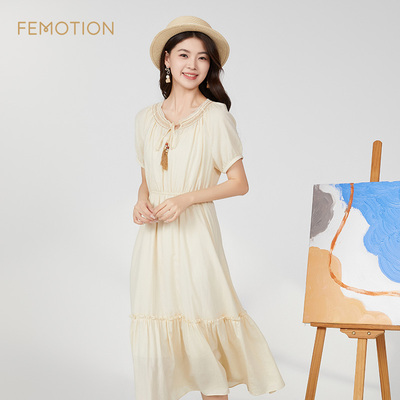 芬岸女装a字收腰连衣裙