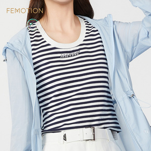 复古字母胶印U型领条纹背心XK2K2002 夏季 旗下芬岸女装 商场同款