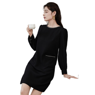 清仓 umisky优美世界女装优雅简约圆领直筒宽松连衣裙SI3D3047