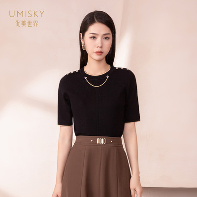 umisky优美世界专柜同款秋季柔软舒适显瘦羊毛衫针织上衣SK3W3228