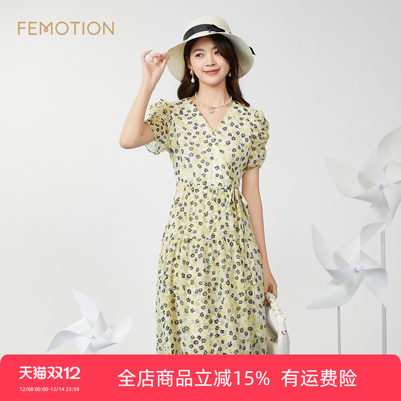 芬岸女装收腰印花连衣裙