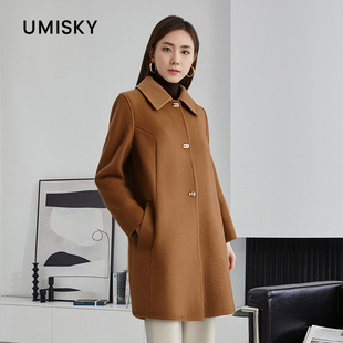umisky优美世界冬季 翻领简约气质毛呢大衣外套NK4E1939