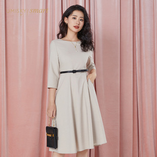 纯色连衣裙VK2D1019 气质圆领七分袖 umisky优美世界女装 夏季