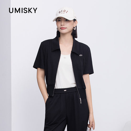 umisky优美世界专柜同款翻领拉链短款开衫外套SM2C3001