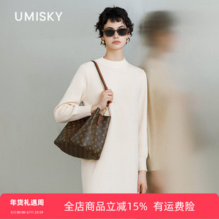 umisky优美世界女装半高领复古显气质针织连衣裙SK4A1801