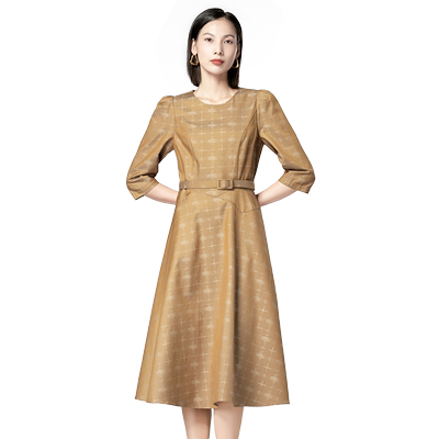 优美世界a字提花连衣裙