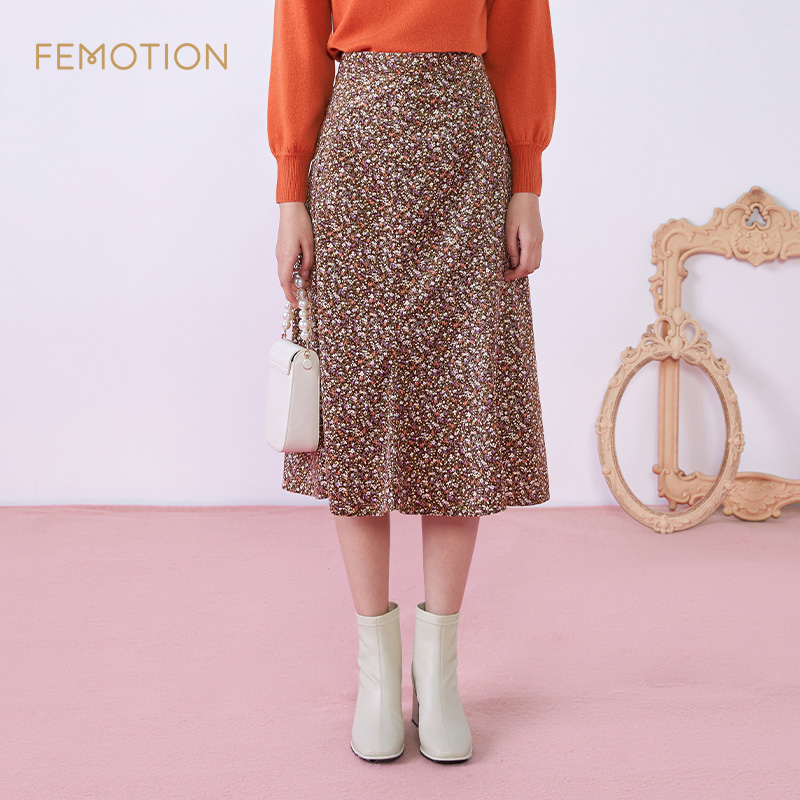 芬岸女装复古a字印花半裙