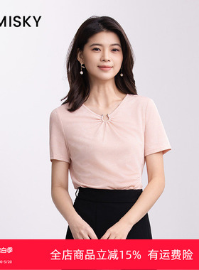 UMISKY优美世界专柜同款夏季纯色显瘦短袖圆领上衣T恤SM2J3201