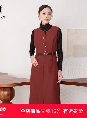 umisky优美世界专柜同款秋季网纱打底衫两件套气质连衣裙SK3D1010