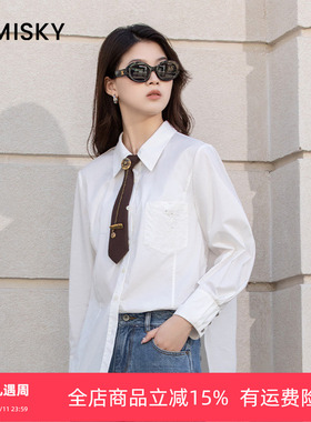 优美世界旗下芬岸女装POLO领简约白色衬衫XK3G1003