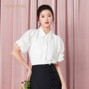 盘扣白色宽松衬衫 夏优雅俏皮新中式 XK1G2002 专柜同款 旗下芬岸女装