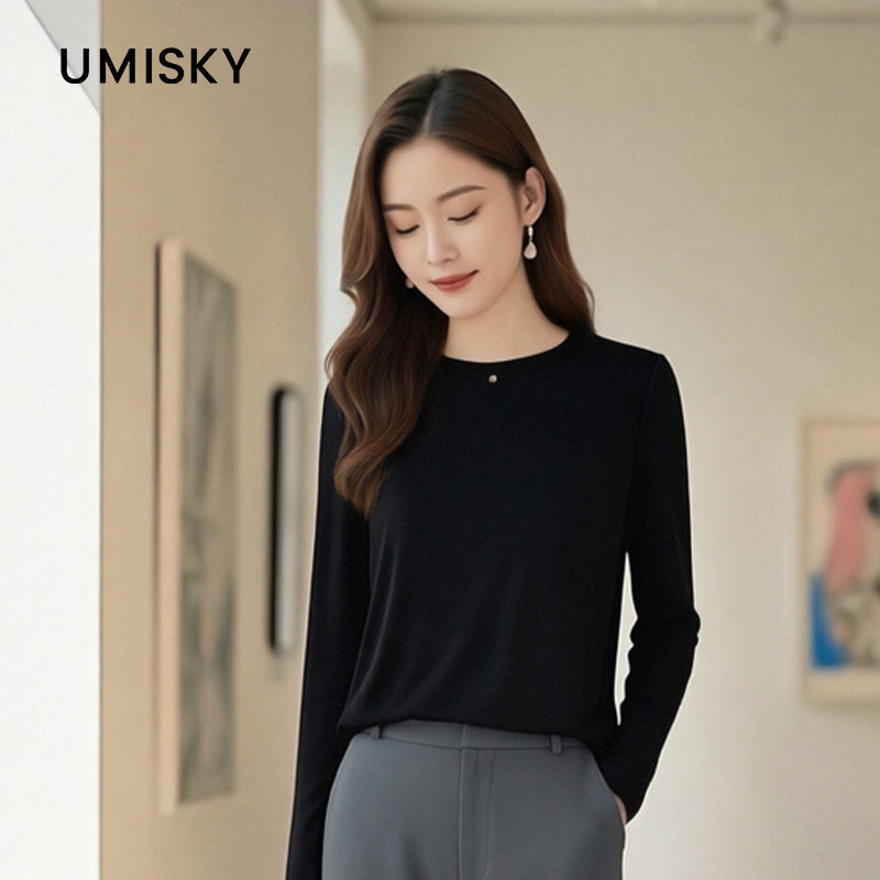 umisky优美世界专柜同款春秋长袖莱赛尔绵羊毛上衣SK3J2776图片