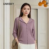 翻领针织衫 优美世界旗下女装 七分袖 上衣LM2W2012