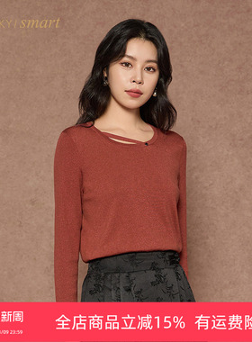 umisky优美世界女装套头针织衫圆领宽松纯色上衣VK4W1010