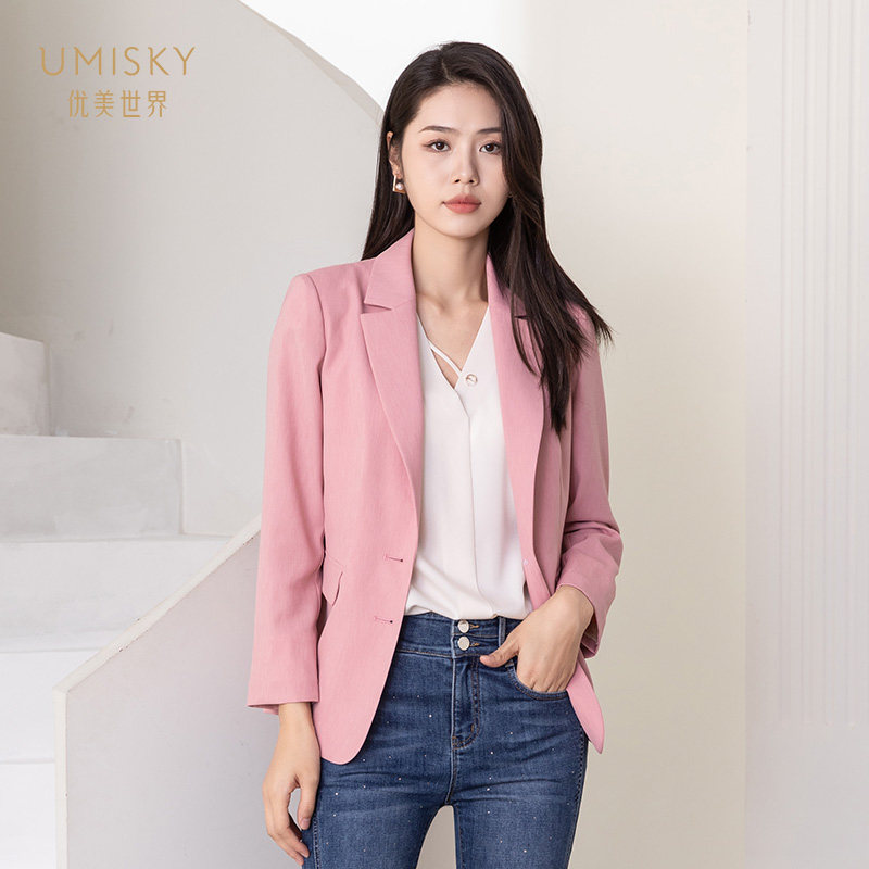 umisky优美世界专柜同款秋冬季气质通勤单排扣西装小外套SK3C1010