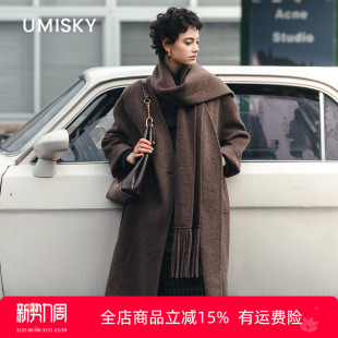 umisky优美世界专柜同款 气质优雅中长大衣毛呢外套SK4E2805 冬季
