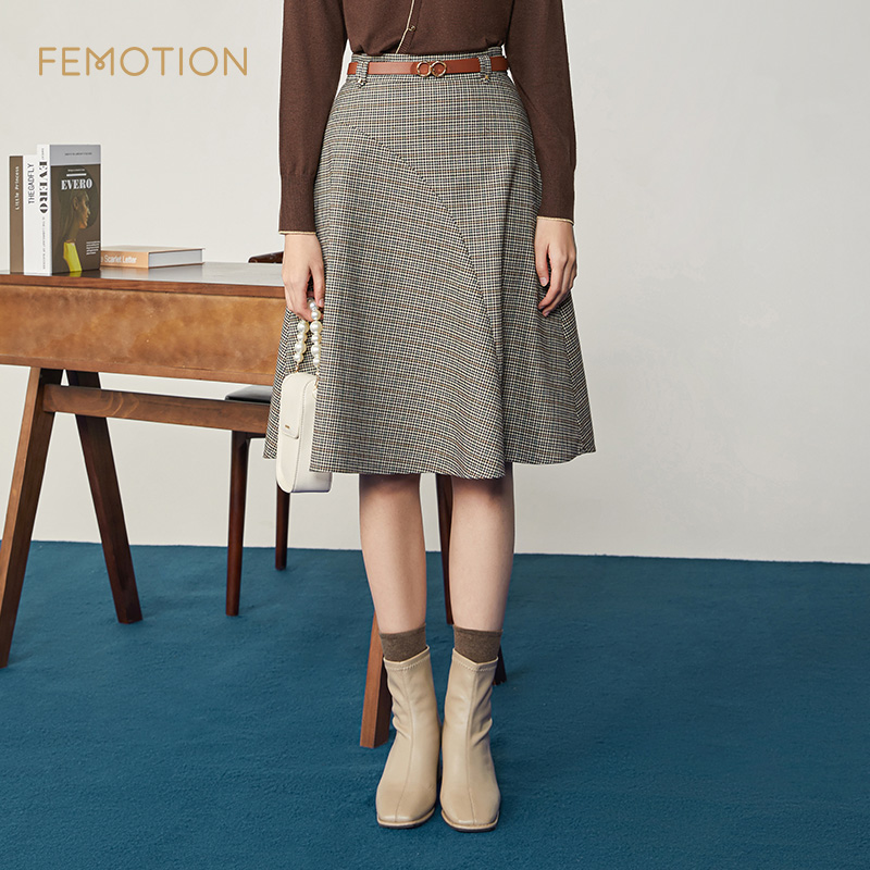 芬岸女装复古风格子半裙