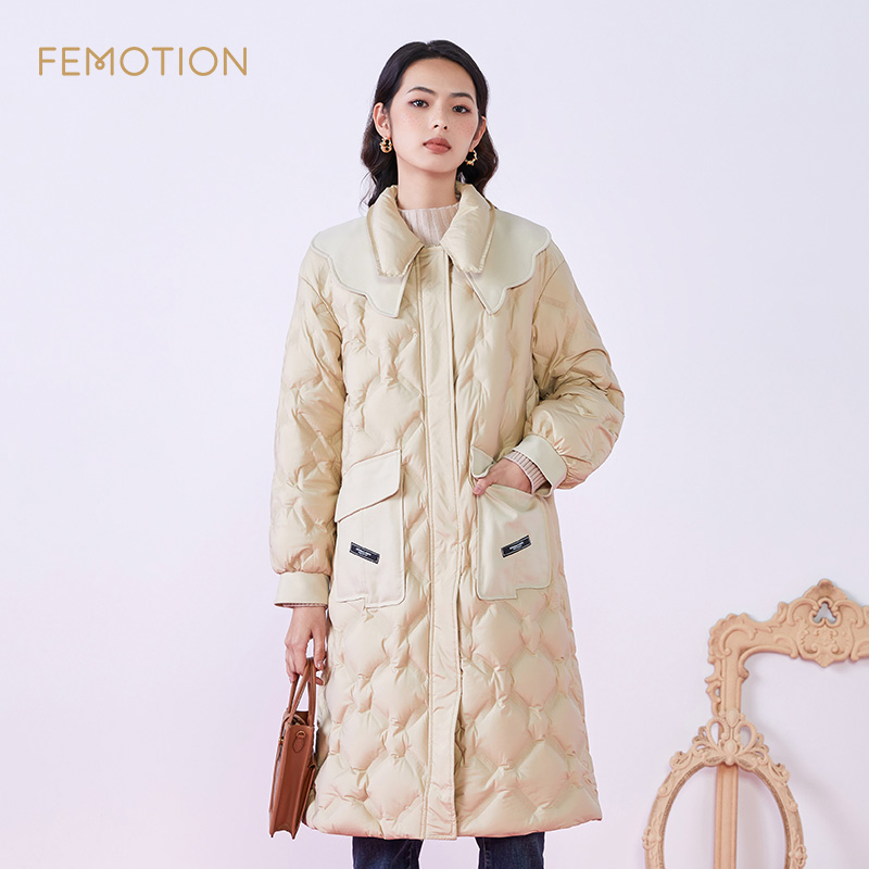 芬岸女装中长鸭绒羽绒服