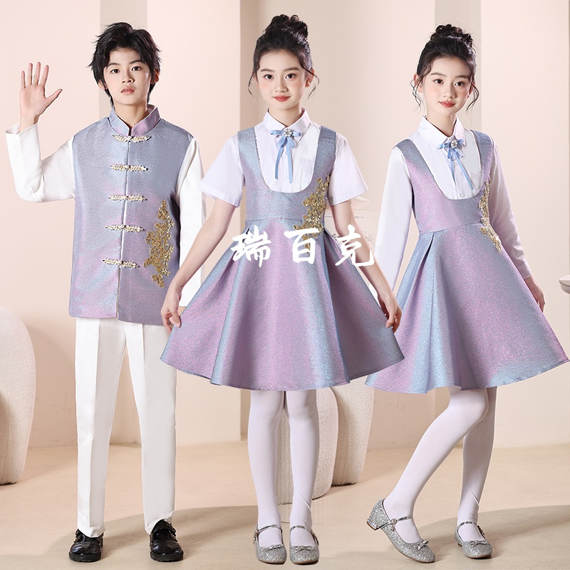 儿童合唱服演出主持人礼服中国风