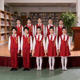 瑞百克儿童大合唱团红色演出服中小学生朗读表演主持人比赛礼服