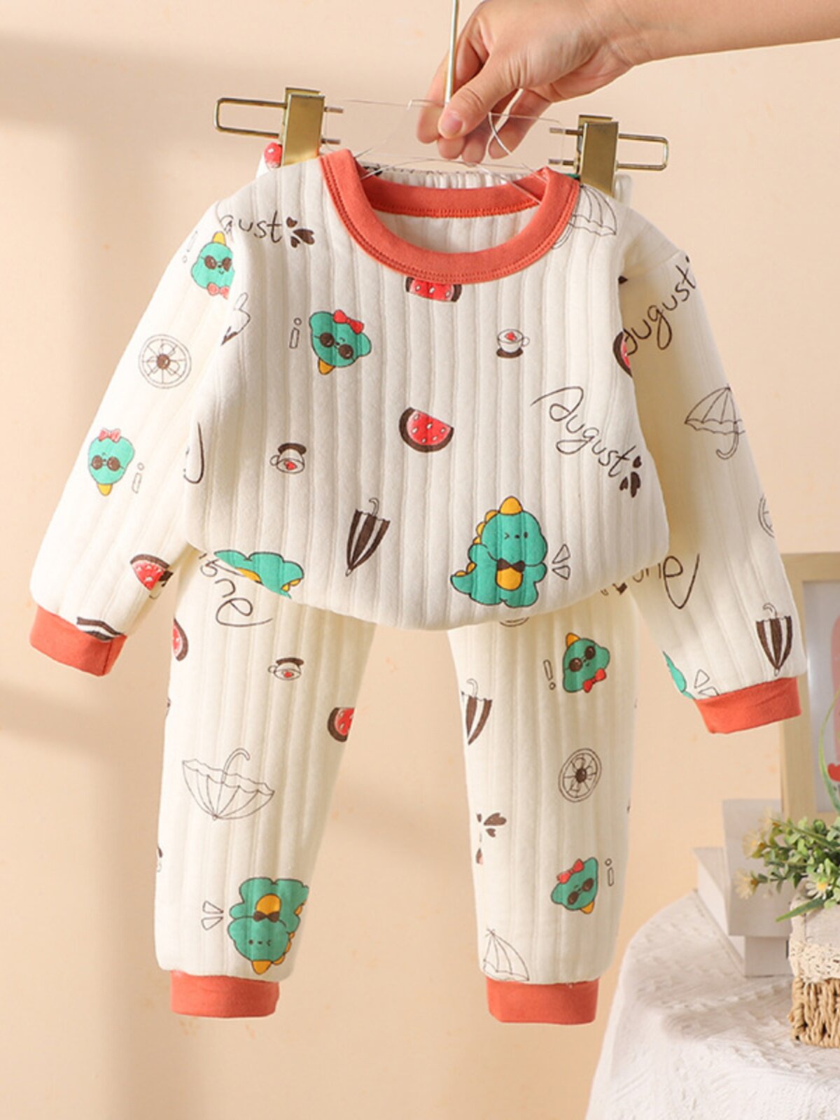 가을 겨울 신상 어린이 누비 열 속옷 세트 3겹 따뜻하고 두꺼운 소년 소녀 가을 옷과 긴 바지