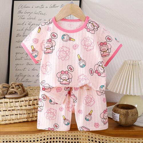 儿童夏季棉短袖两件套婴儿套装宝宝短裤卡通薄款家居服新款