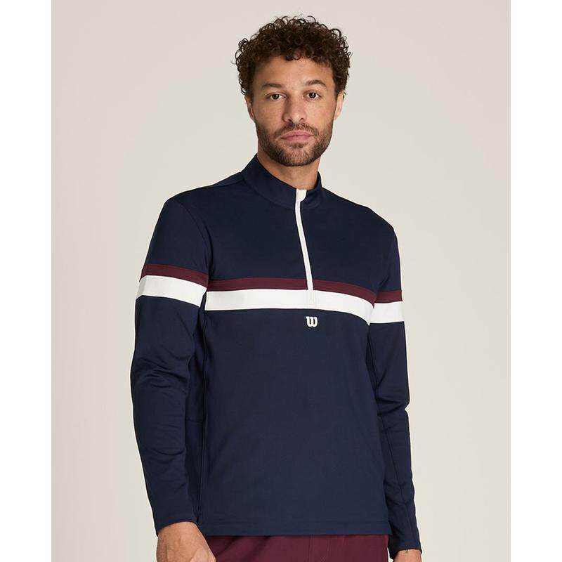 代购Wilson威尔胜男士运动夹克透气速干轻便带口袋深蓝色长袖