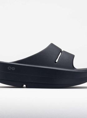 代购Oofos女士拖鞋缓震减压透气黑色轻量厚底防滑沙滩浴室